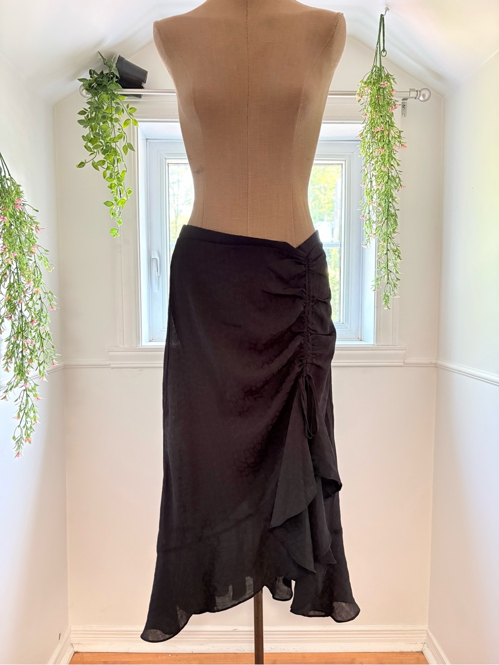 Max Studio Black Asymmetrical Ruffle Midi Skirt